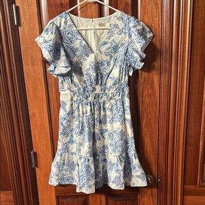 Eliza J Blue and White Floral Flitter Sleeve Dress Size 10